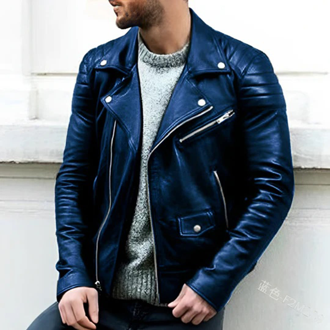 Men's Leather Biker Jacket with Zipper
