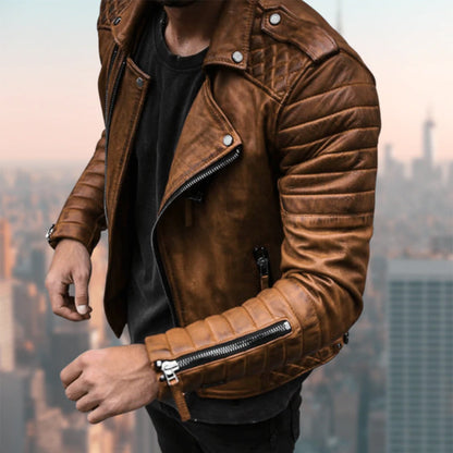 Men's Leather Biker Jacket with Zipper