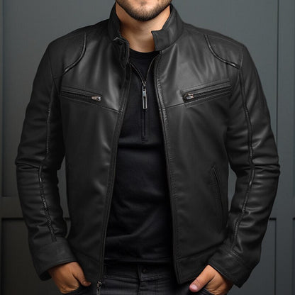 Elegant Leather Jacket Black Brown for Men