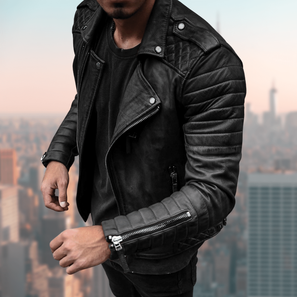 Leder-Bikerjacke Herren Zip-Up - IdealeKleiden