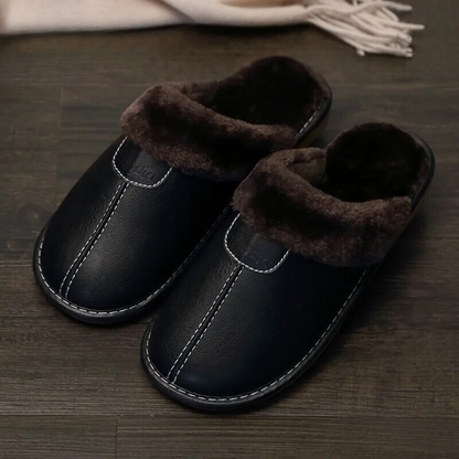 Leather Slippers Soft Fur Insole