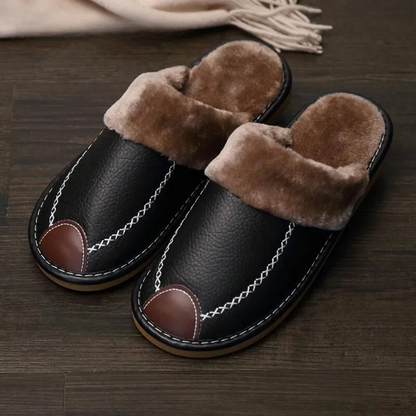 Leather Slippers Soft Fur Insole
