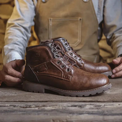 Men's Leather Boots Black Brown Laces