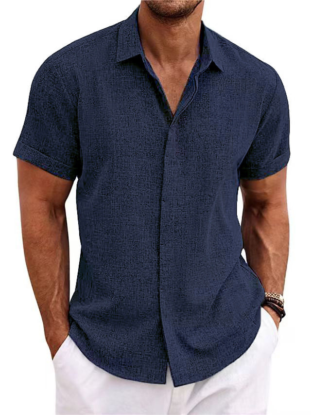 Linen Short Sleeve Shirt for Men Summer