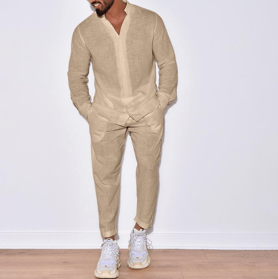 Sommer Leinenanzug Beige Zweiteiler - IdealeKleiden