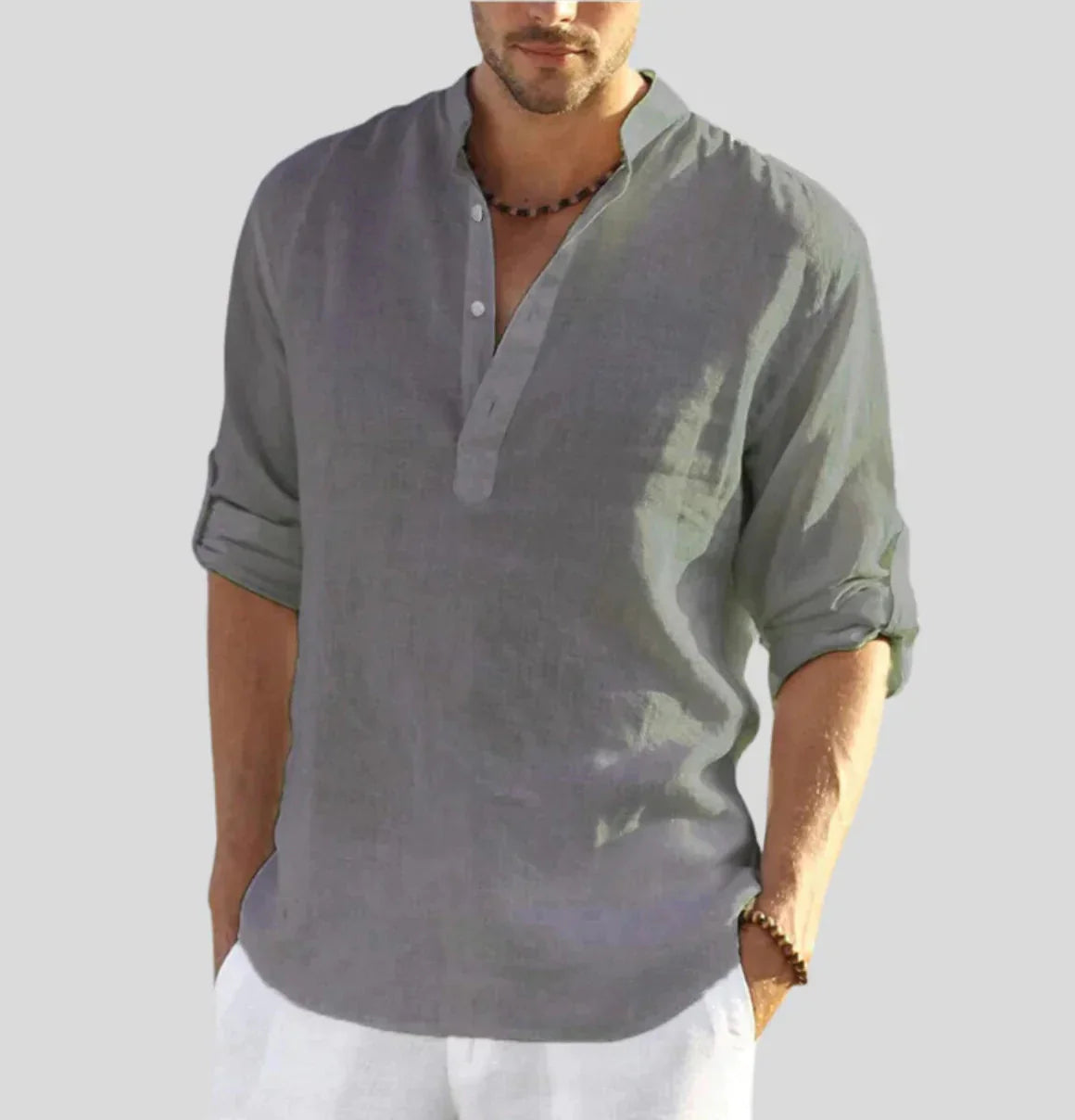 Men's Linen Half-Button Shirt Cotton Quality