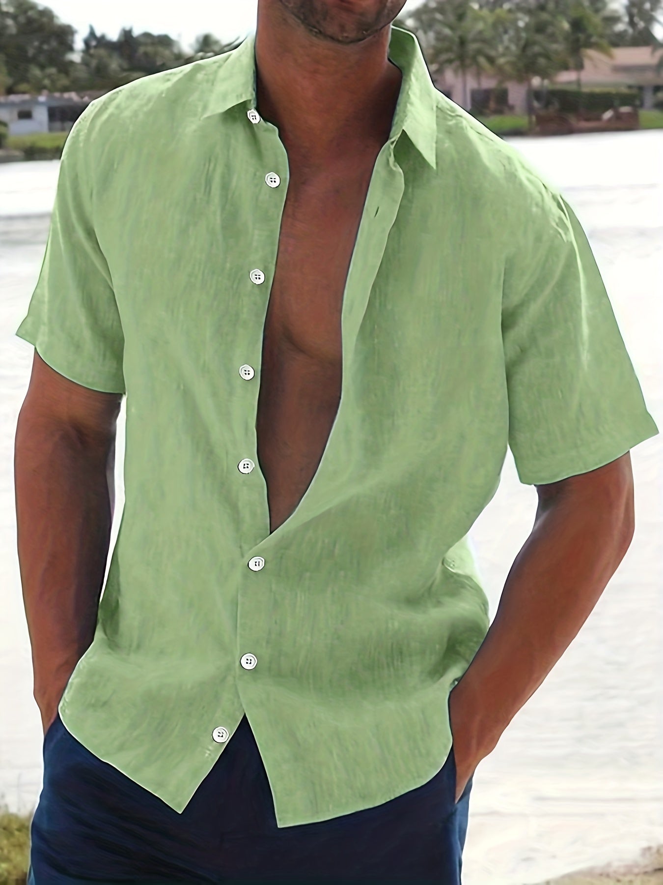 Men's Linen Short Sleeve Shirt Summer