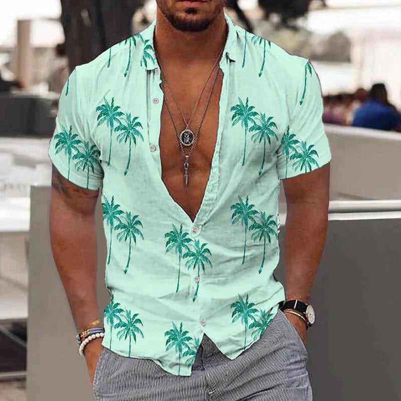 Men's Short-Sleeve Linen Shirt with Buttons
