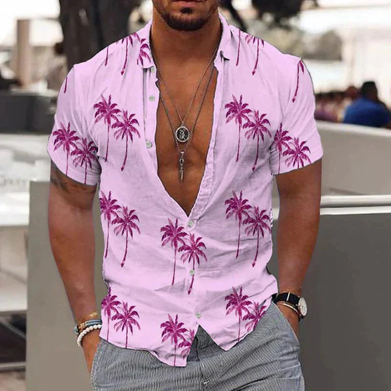 Men's Short-Sleeve Linen Shirt with Buttons