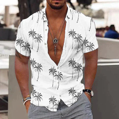 Men's Short-Sleeve Linen Shirt with Buttons