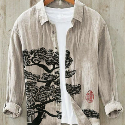 Men's Long Sleeve Linen Shirt, Modern Print