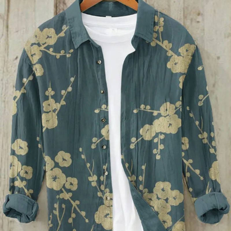 Men's Long Sleeve Linen Shirt, Modern Print