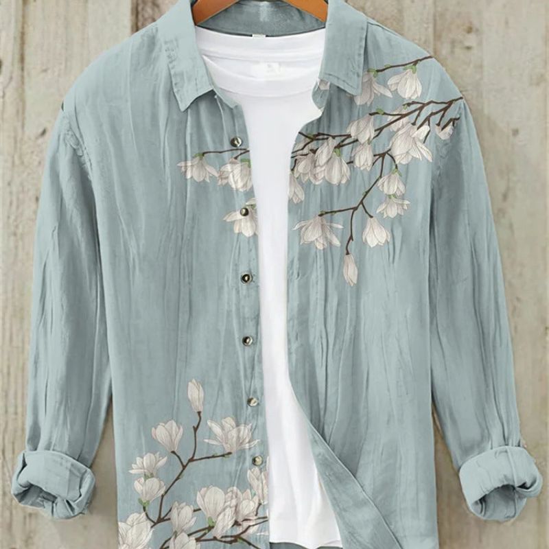 Men's Long Sleeve Linen Shirt, Modern Print