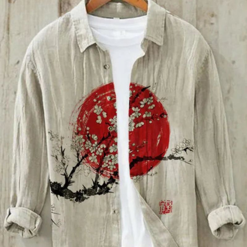 Men's Long Sleeve Linen Shirt, Modern Print