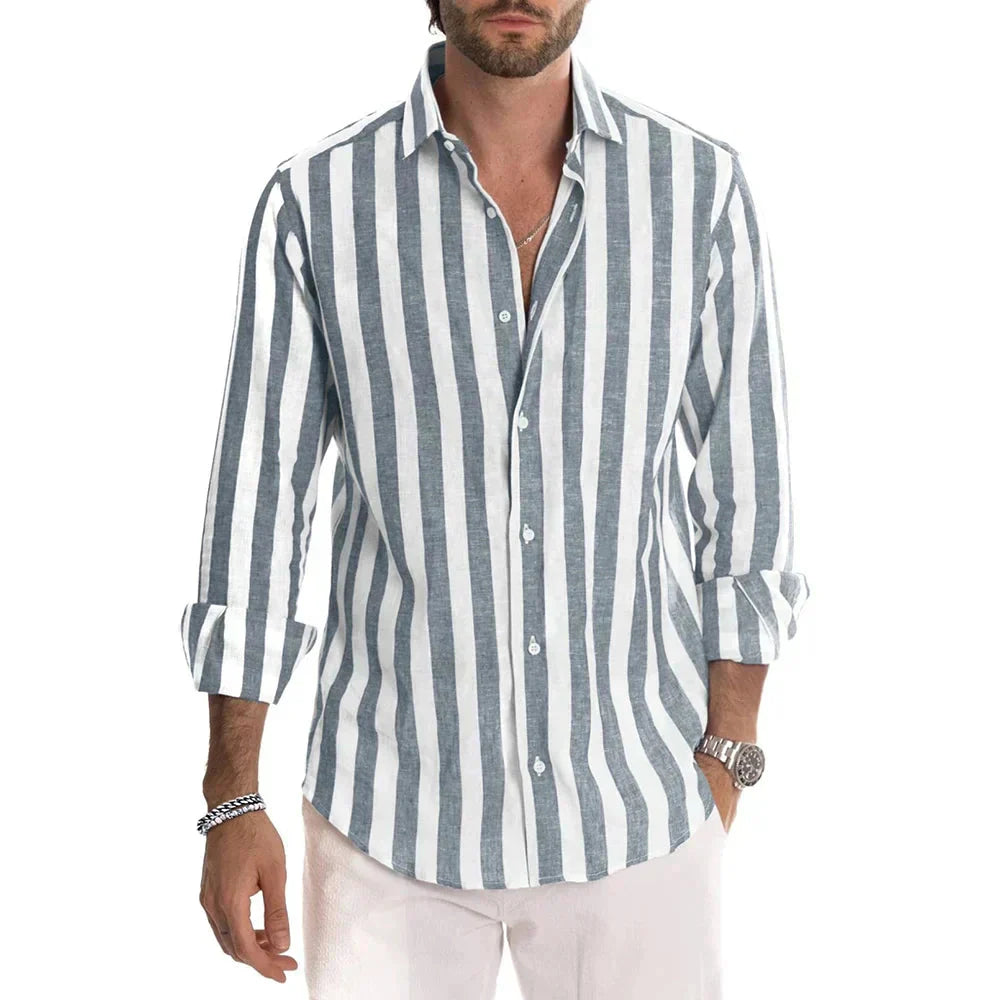 Men's Striped Long-Sleeve Linen Shirt