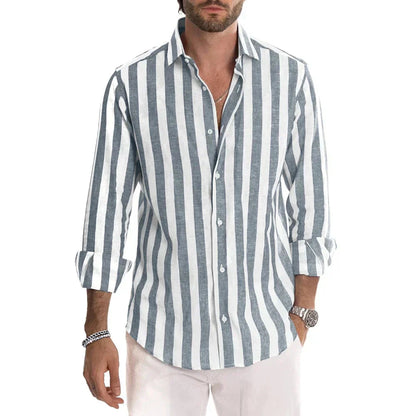 Men's Striped Long-Sleeve Linen Shirt
