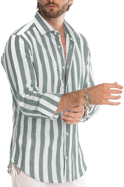 Men's Striped Long-Sleeve Linen Shirt