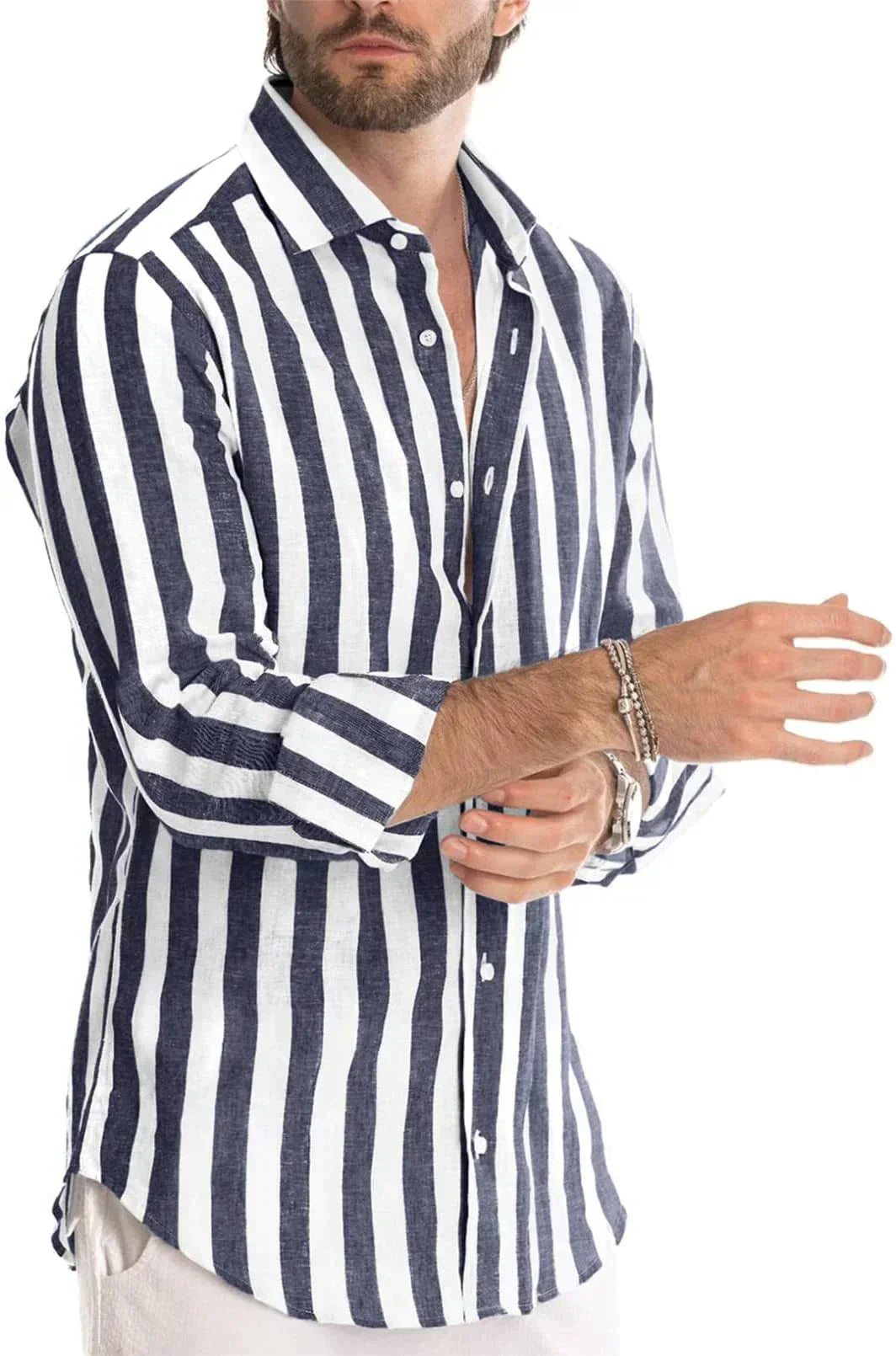 Men's Striped Long-Sleeve Linen Shirt