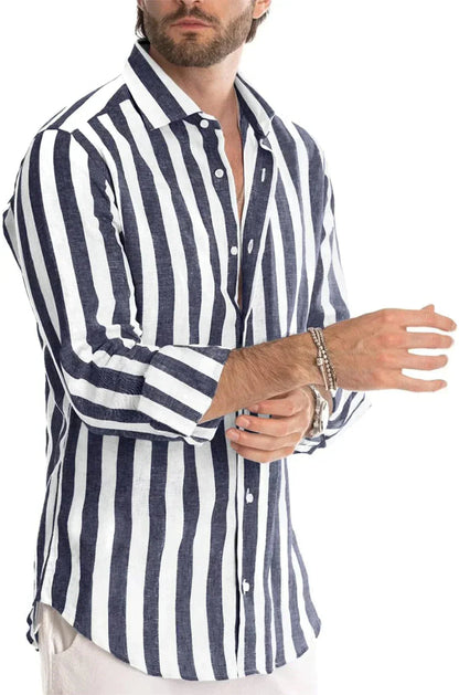Men's Striped Long-Sleeve Linen Shirt