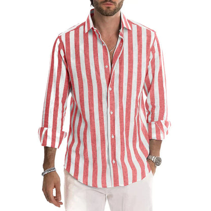 Men's Striped Long-Sleeve Linen Shirt