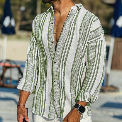 Men's Striped Loose Linen Shirt