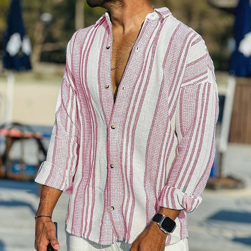 Men's Striped Loose Linen Shirt