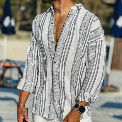 Men's Striped Loose Linen Shirt