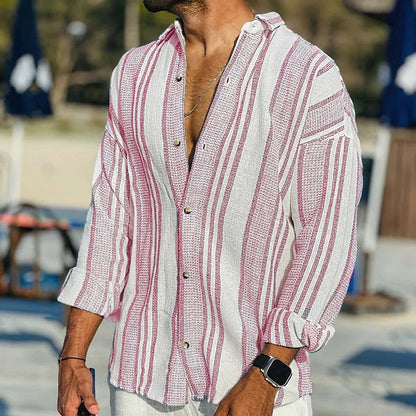 Men's Linen Shirt Striped Long Sleeve Modern