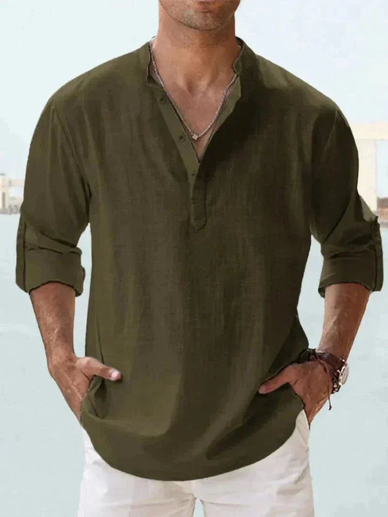 Men's Lightweight Linen Long-Sleeve Button-Down Shirt