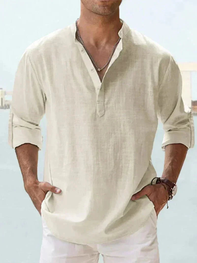 Men's Lightweight Linen Long-Sleeve Button-Down Shirt