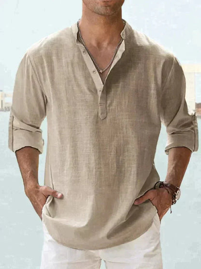 Men's Lightweight Linen Long-Sleeve Button-Down Shirt