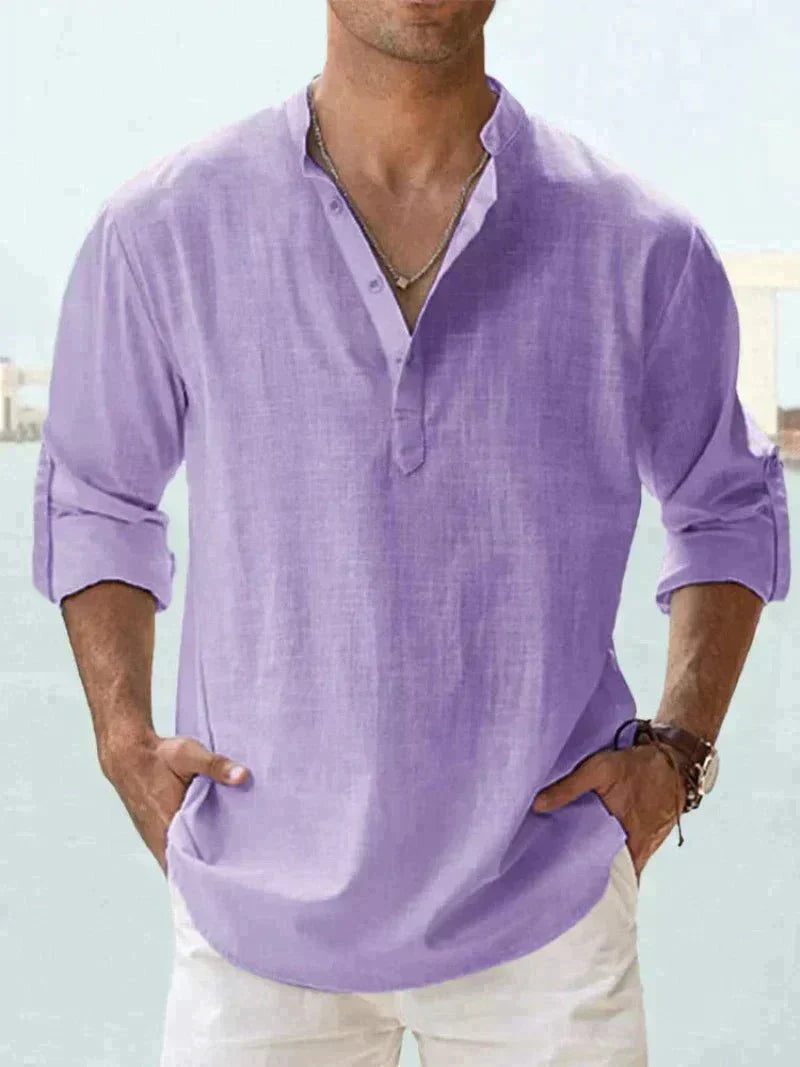 Men's Lightweight Linen Long-Sleeve Button-Down Shirt