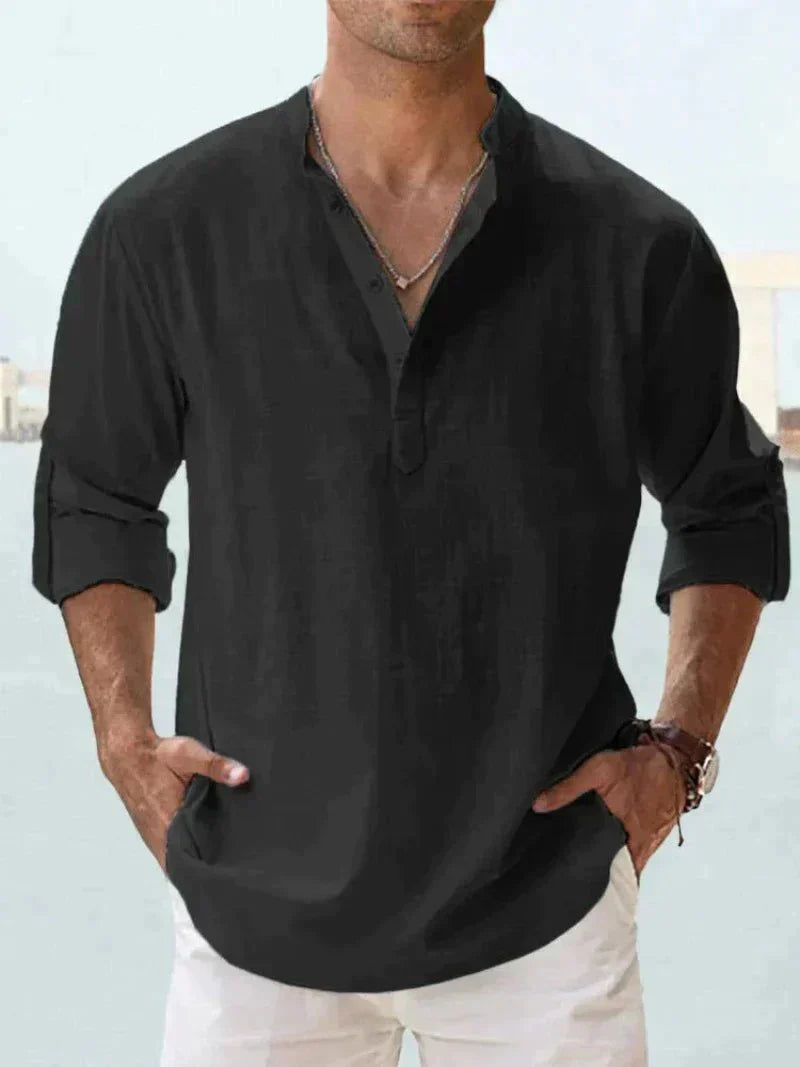 Men's Lightweight Linen Long-Sleeve Button-Down Shirt