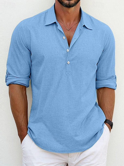 Men's Long-Sleeve Linen Polo Shirt