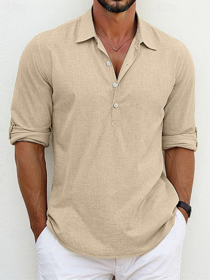 Men's Long-Sleeve Linen Polo Shirt