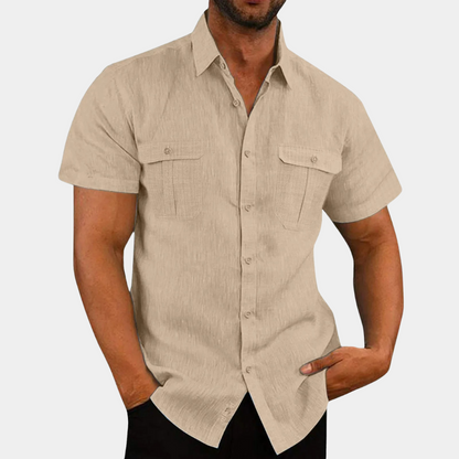 Men's Short Sleeve Linen Shirt with Chest Pockets