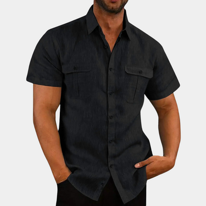 Men's Short Sleeve Linen Shirt with Chest Pockets
