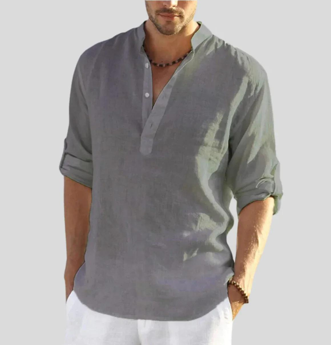 Men's Linen Shirt Long Sleeve Button-Down Elegant