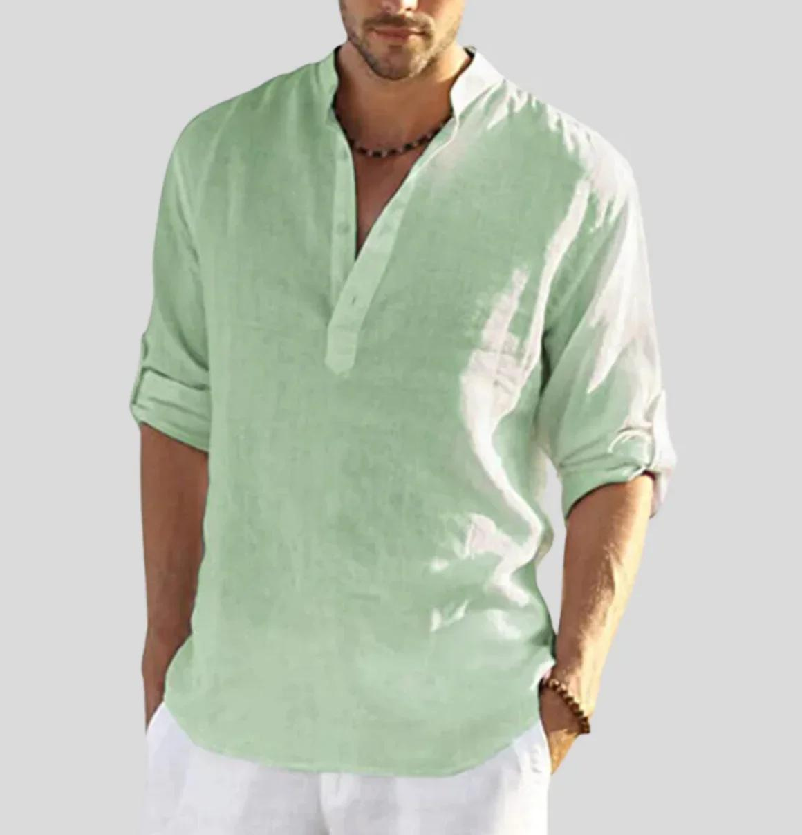 Men's Linen Shirt Long Sleeve Button-Down Elegant