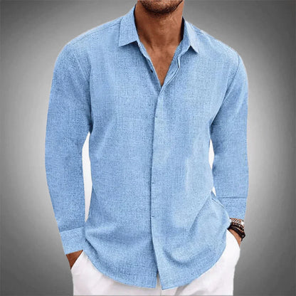 Men's Linen Shirt Long Sleeve Collar Buttons Elegant