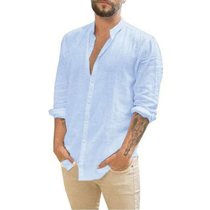 Summer Linen Shirt Long Sleeve Buttons Comfortable