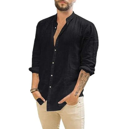 Summer Linen Shirt Long Sleeve Buttons Comfortable