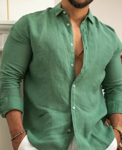 Leichtes Herren Leinenhemd Langarm Button Down - IdealeKleiden