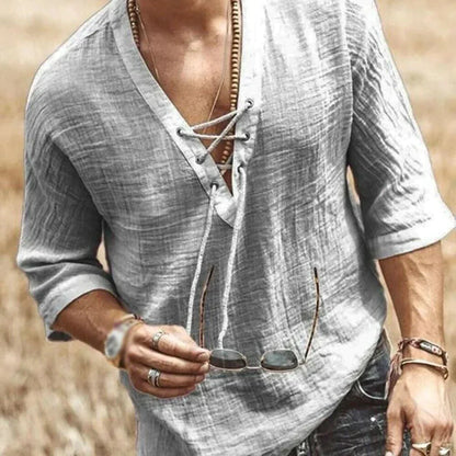 Men's Linen Shirt Comfortable V-Neck