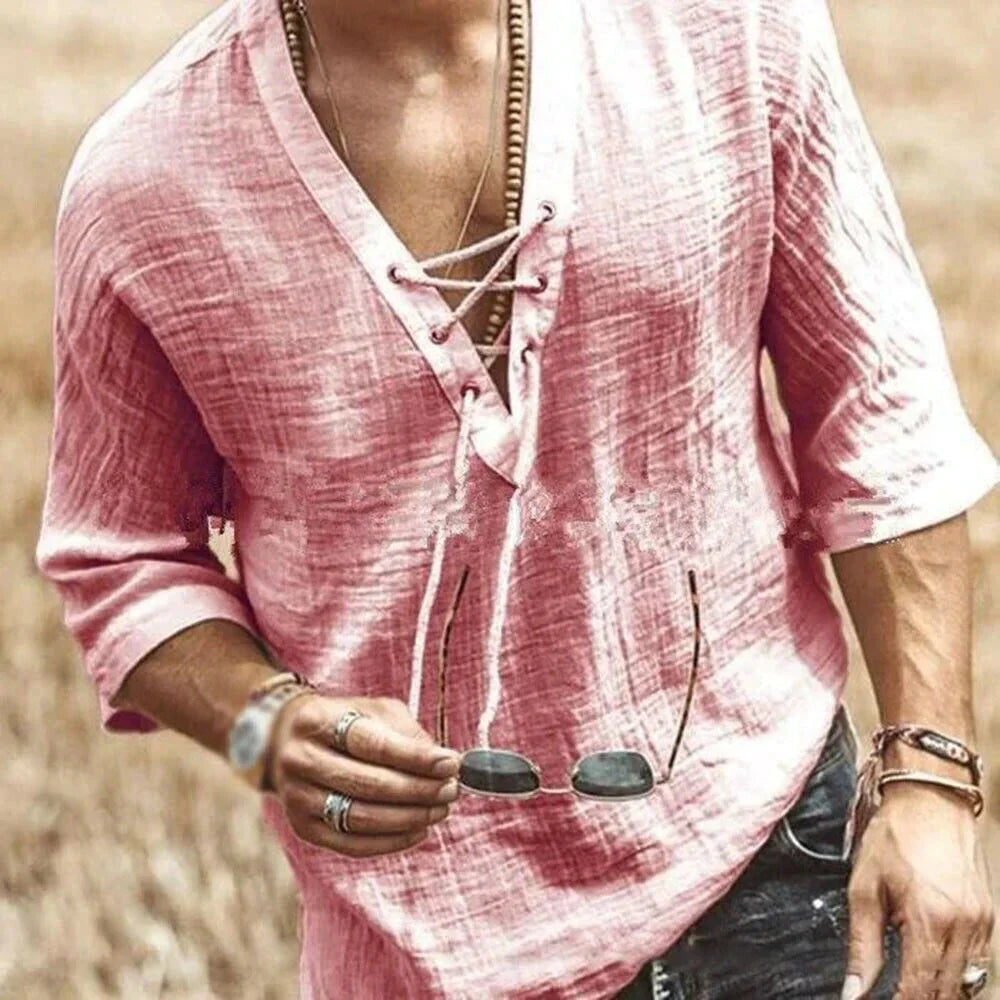 Men's Linen Shirt Comfortable V-Neck
