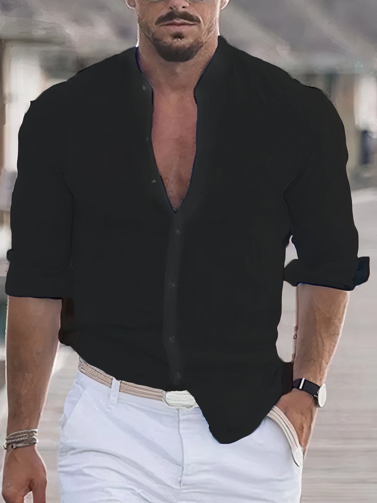 Men's Linen Shirt Slim Fit Long Sleeve Cotton
