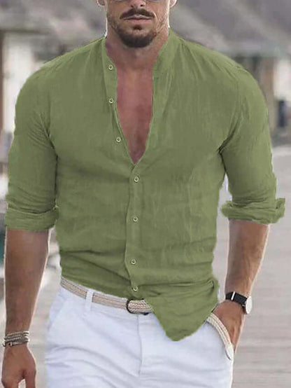 Men's Slim Fit Long Sleeve Linen Shirt