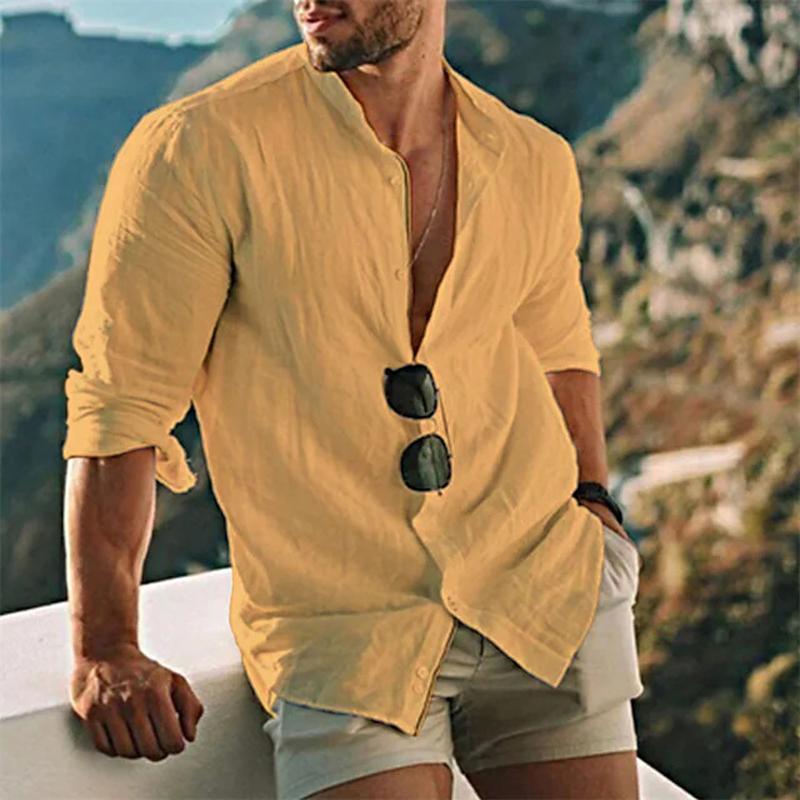 Men's Linen Shirt Summer Comfortable Long Sleeve