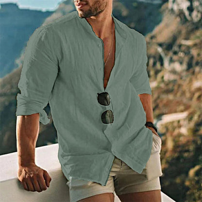 Men's Linen Shirt Summer Comfortable Long Sleeve