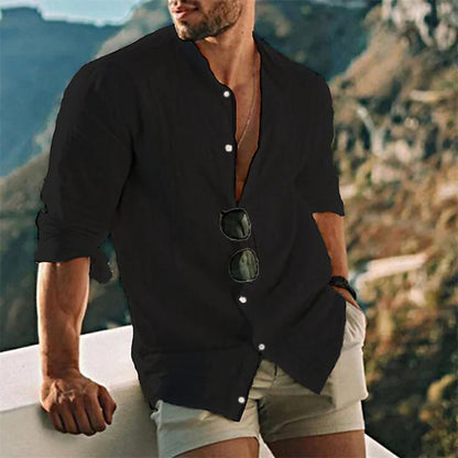 Men's Linen Shirt Summer Comfortable Long Sleeve